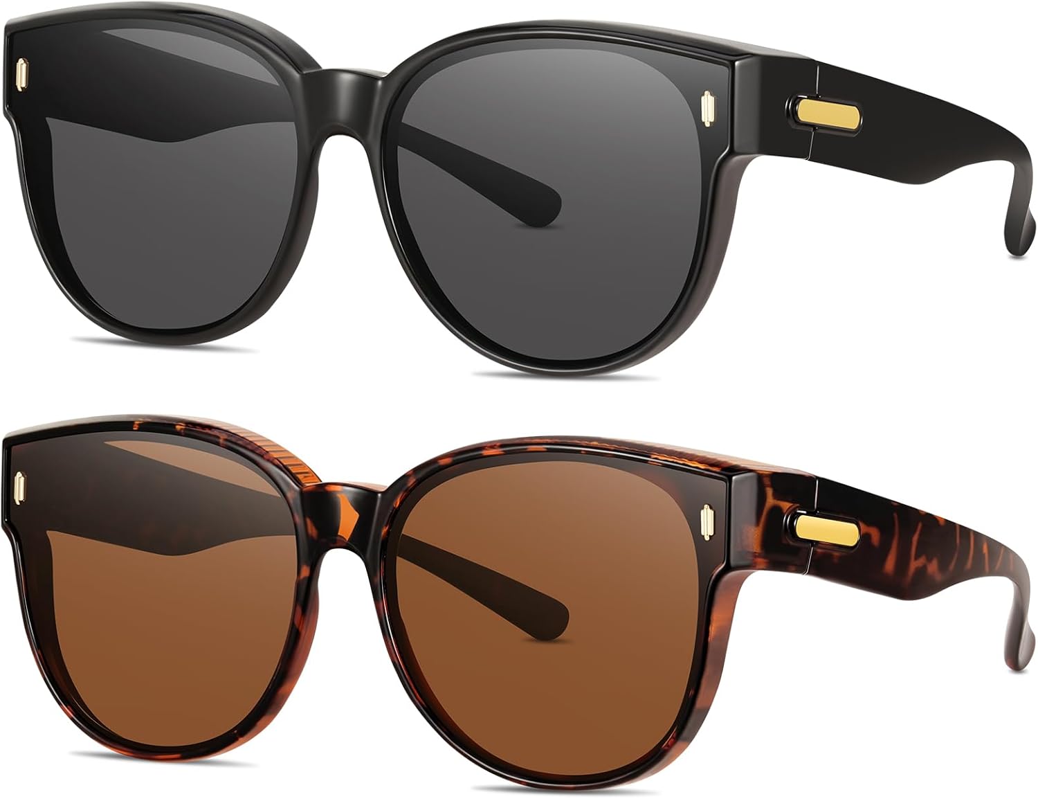 Polarized Fit Over Glasses Sunglasses for Women Stylish Large Cover Round UV400 Cat Eye Shades for go out Driving