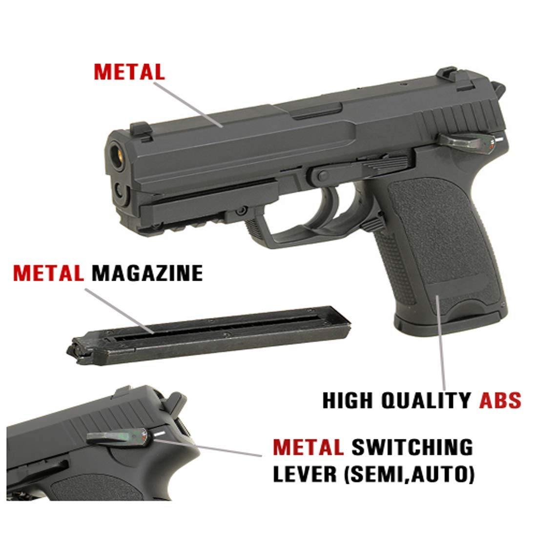 CYMA cm.125 AEP Softair Pistole elektrisch Vollmetall, unter 0,5 Joule, 6 mm BB, verstellbares Hop-Up, Semi und Vollautomatik, Airsoft inkl. Akku & Ladegerät
