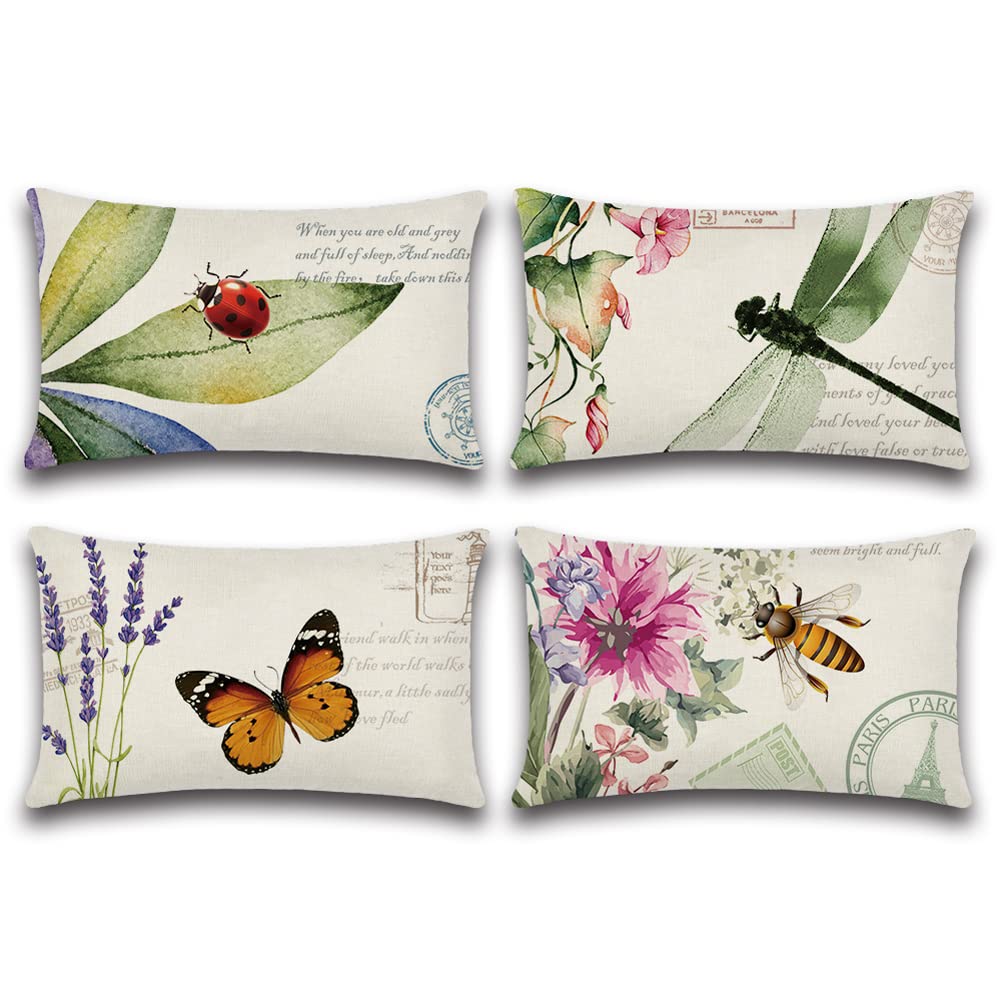 Artscope Extérieur Housse de Coussin, Lot de 4 Imperméable Plantes Tropicales et Ananas Motif Canapé Taie d'oreiller pour Patio Jardin Salon Chambre Décoration, 40x40cm