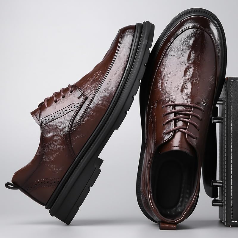 Men's Classic Retro Round-Toe Oxfords Genuine Leather Casual Lace-Up Formal Business Platform Dress Shoes3