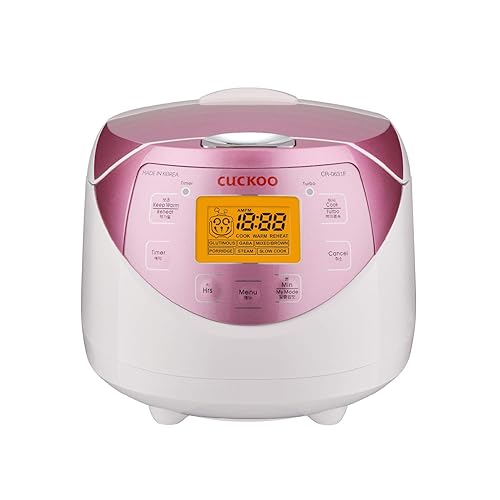 CUCKOO CR-0631F 6-Cup (Uncooked) / 12-Cup (Cooked) Micom Rice Cooker with Nonstick Inner Pot, 7 Menu Modes, LCD Display, Fuzzy Logic Tech, Auto Clean (White/Pink) - Pink