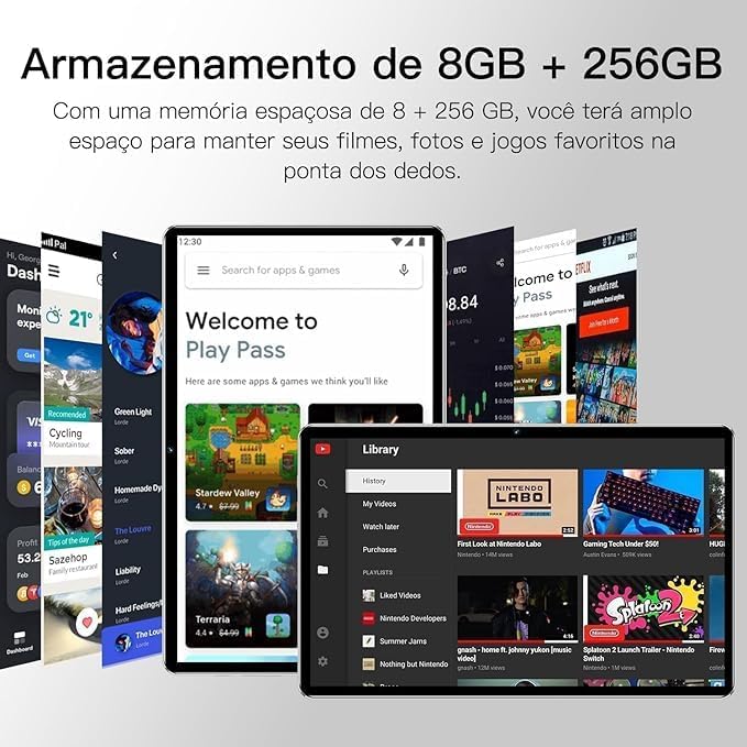 61Q3ygTvLcL._AC_ Tablet Android 14 10.1" 3 em 1 com Teclado e Mouse, 12GB RAM 512GB, Octa-Core, Câmera 32MP+16MP, Bateria 8800mAh, Dual SIM, Tablet Pad 10 Pro (preto)