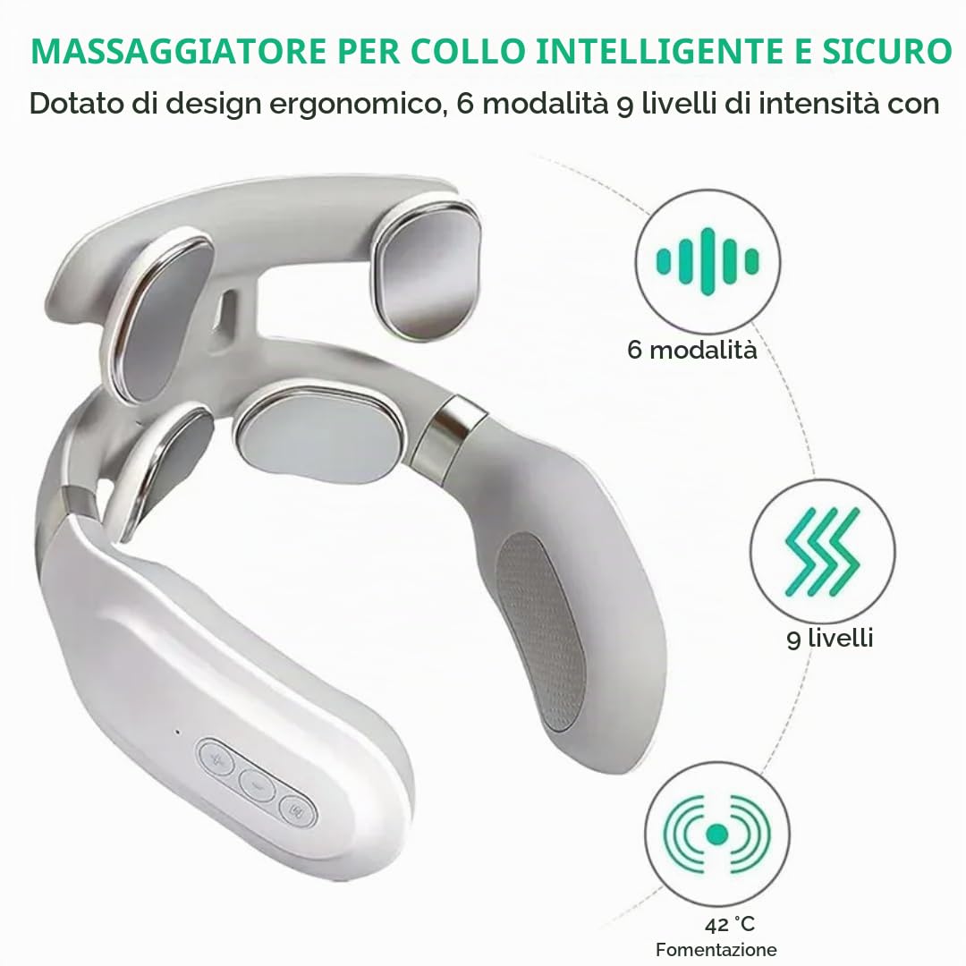 Cervirest Vertaline,Cervirest Massaggiatore Cervicale Masajeador Cuello Elettrico A Impulsi,6 Modalità di Massaggio e Riscaldamento, 16 Livelli di Forza Regolabili, Massaggio Collo Portatile Vocale