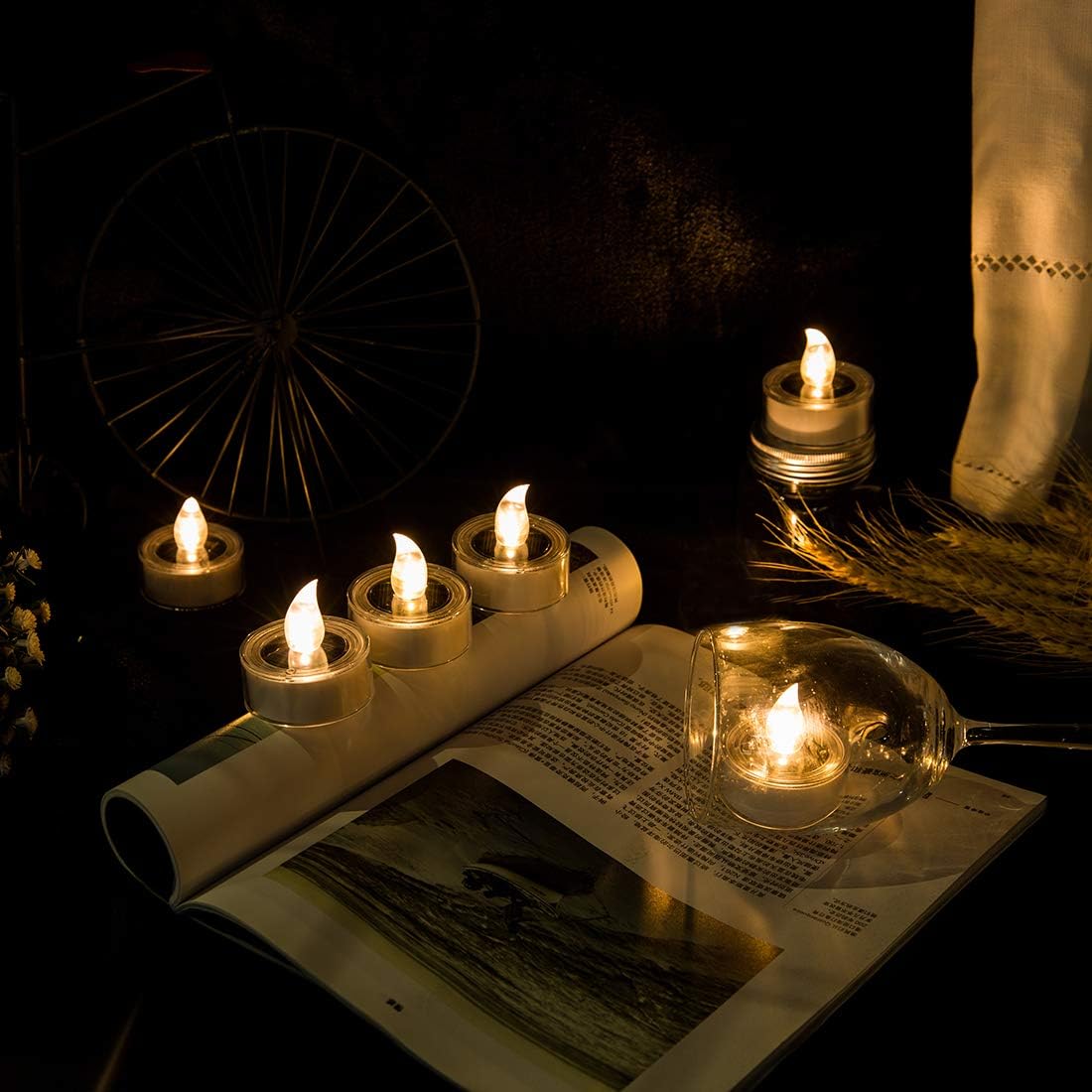 Solar Tea Lights Candles LED Flameless Flickering Candles Waterproof Candle Lights for Wedding Birthday Party Christmas Thanksgiving Décor- 6 Pack