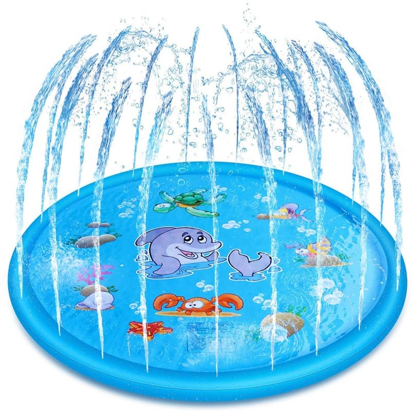 Splash Pad, 100cm Tapete de Juegos de Agua Almohadilla de Aspersor de Salpicar Juguete de Rociadores Piscina Jardín de Verano Tapete Acuático para Niños, Adultos, Perros (Azul, ∅ 100cm)