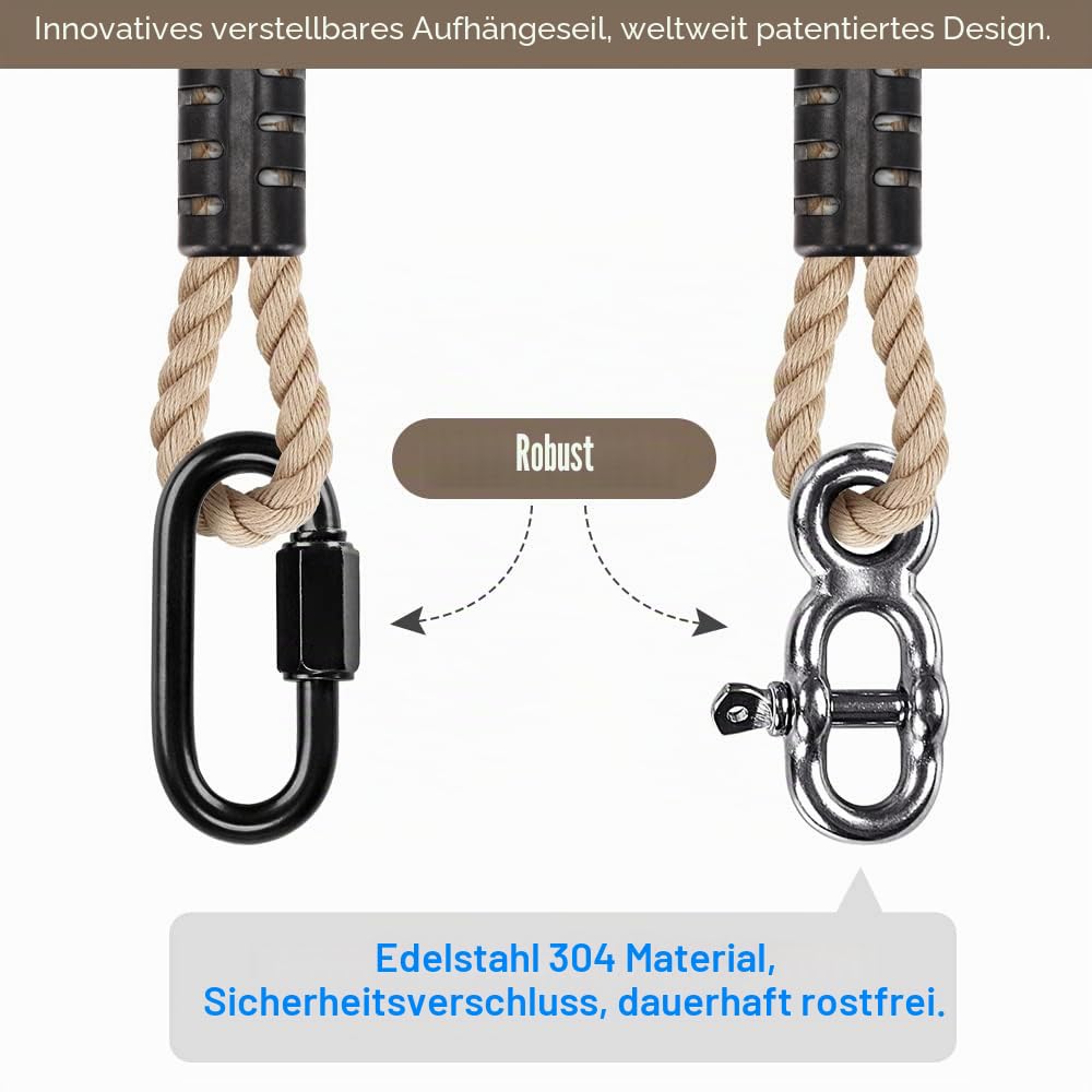 BeneLabel 2er Schaukel Befestigung Baum, 100cm Hängematte Aufhängung Seil Einstellbar Hängesessel Gurt mit Karabiner Baumschaukel Nestschaukel Balkenbefestigung, 454kg/10mm Durchmesser, Natural