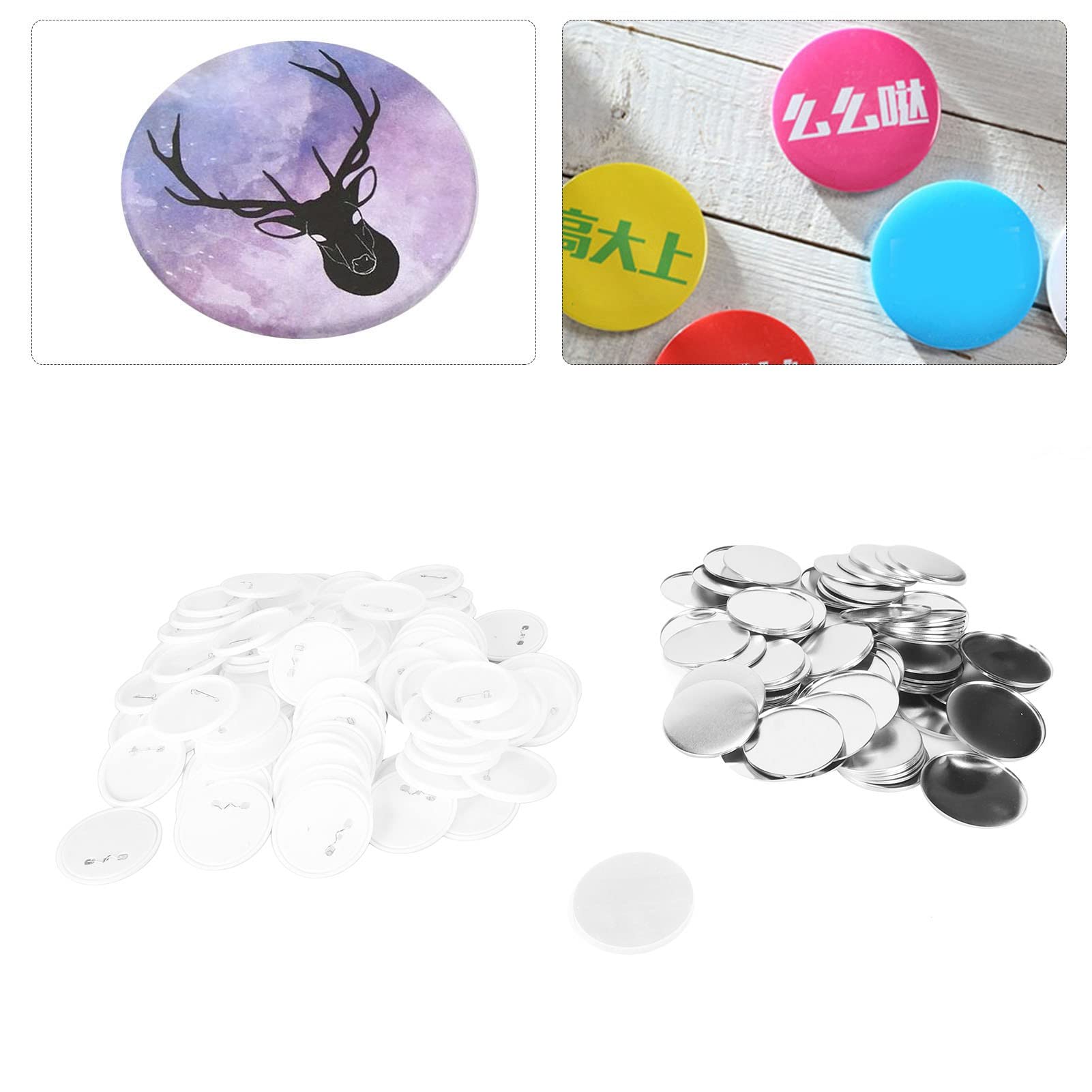 Set di parti di badge per bottoni vuoti Set di bottoni antiruggine di forma rotonda fai-da-te Forniture per eventi di artigianato Premi 100 set di plastica di banda stagnata (Umiltà)
