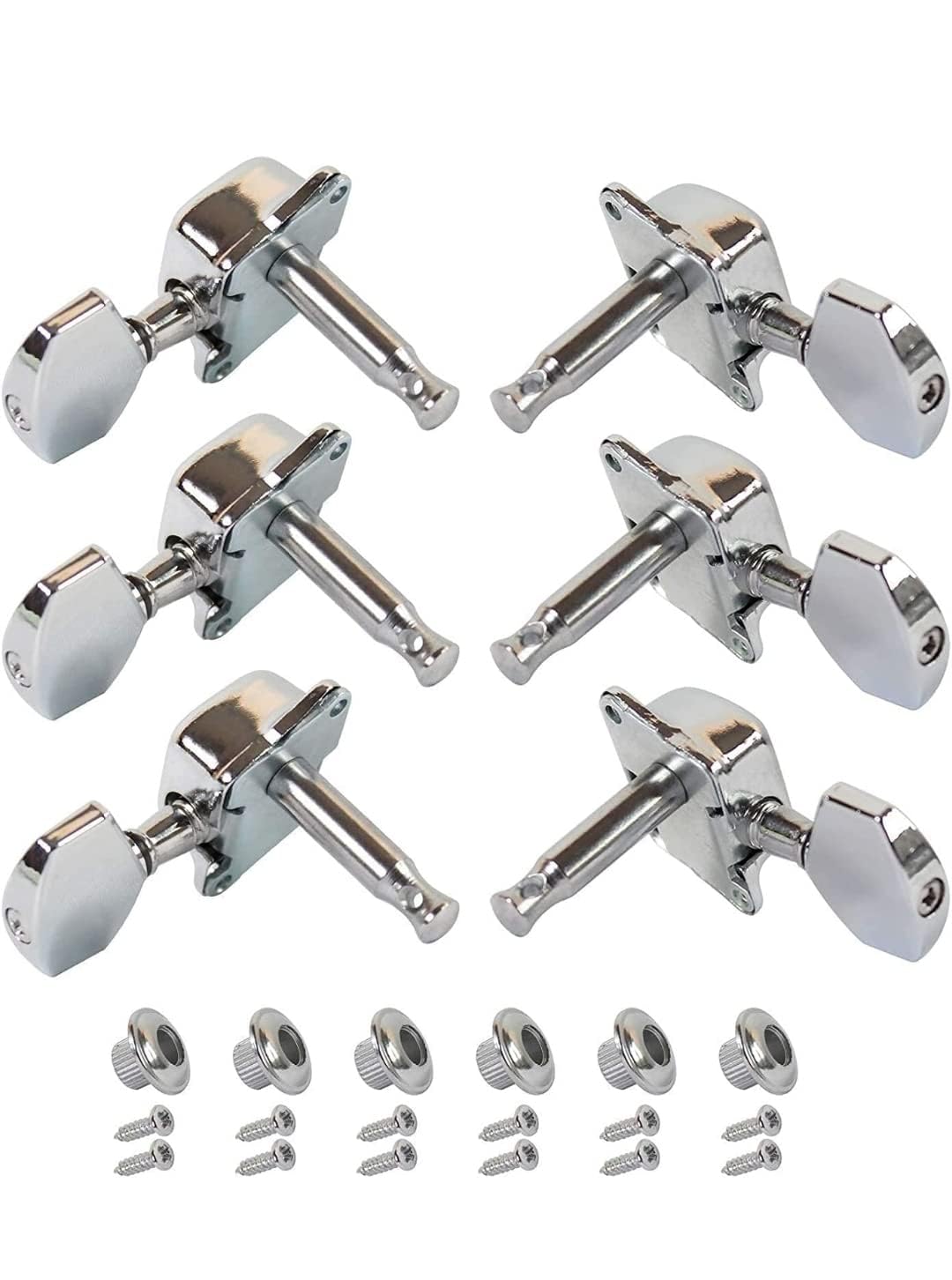 6 Pcs Guitar Keys for Acoustic Guitar Chrome Tuning Pegs Keys 3 Left 3 Right Guitar Machine Heads Knobs With Strap Button Locks Guitar Keys 3R+3L 6 pieces- Chrome