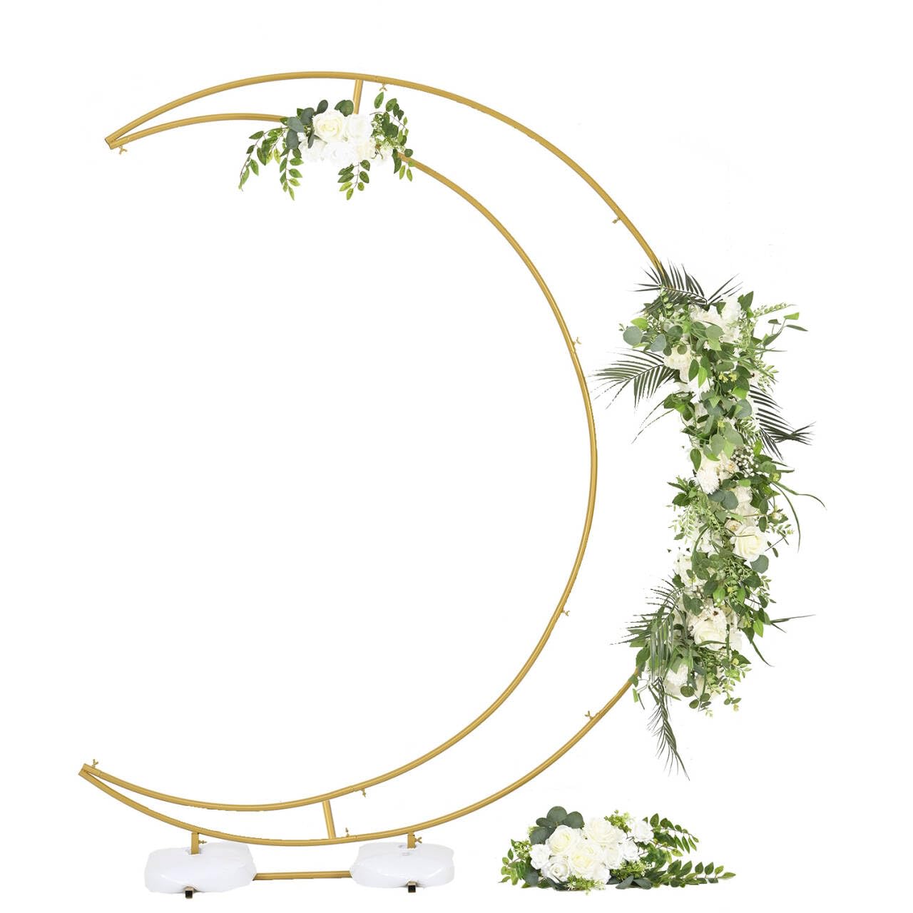 vincidern 6.9ft moon arch, wedding arch backdrop stand, metal crescent moon backdrop stand for wedding, baby shower, bridal shower, birthday party backdrop decoration (gold)