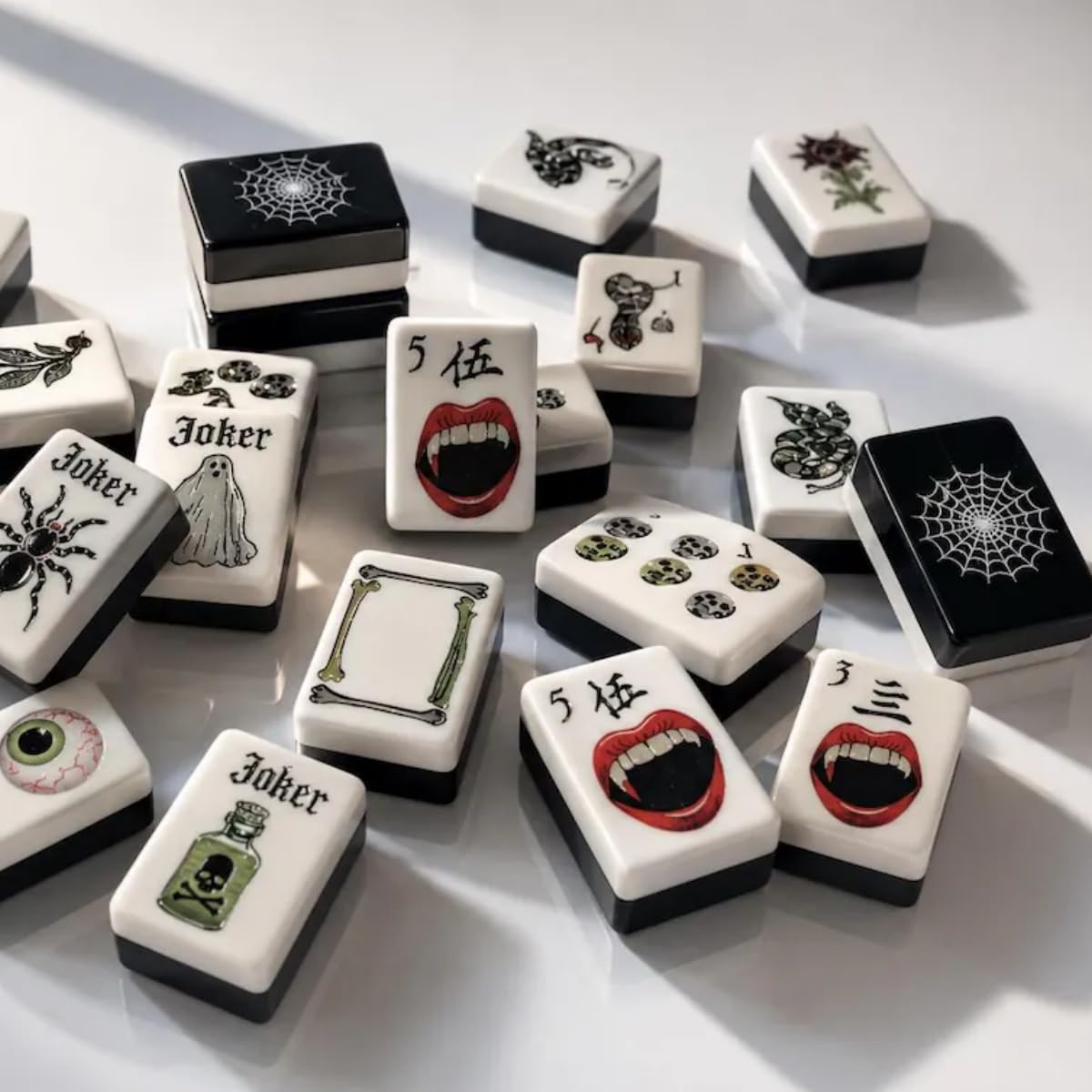 Halloween American Mahjong Set 160 Piastrelle | Spettrale gotico acrilico Mahjong regalo per feste, divertimento in famiglia e regalo