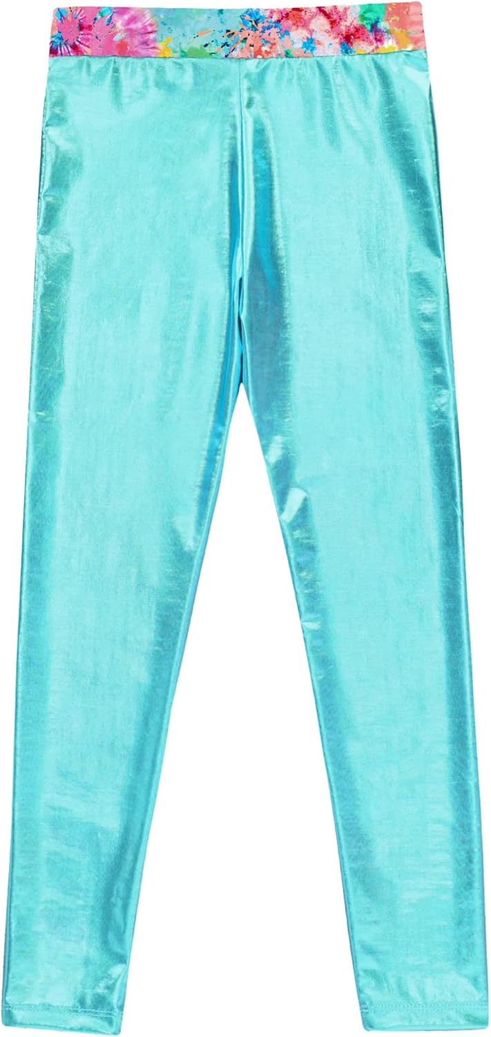 Shinsto Kids Girls Shiny Metallic Leggings Dance Pants Gymnastics Stretch Footless Tights Yoga Pants