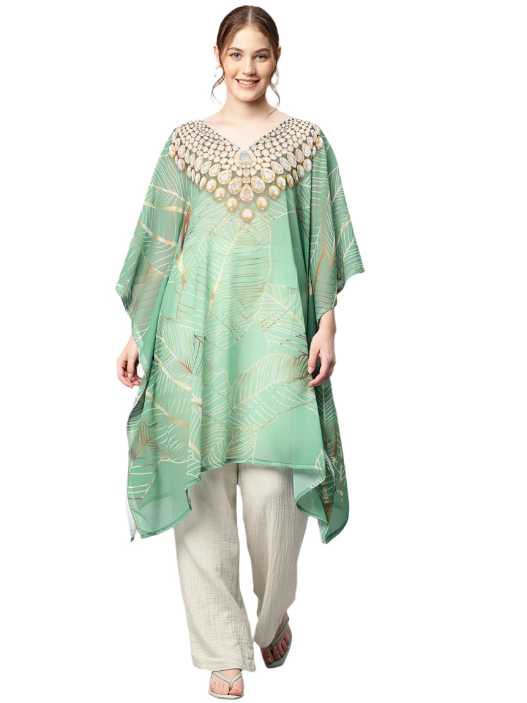 Women's Printed V-Neck Flared Sleeves Beach Wear Kaftan JKBW_532