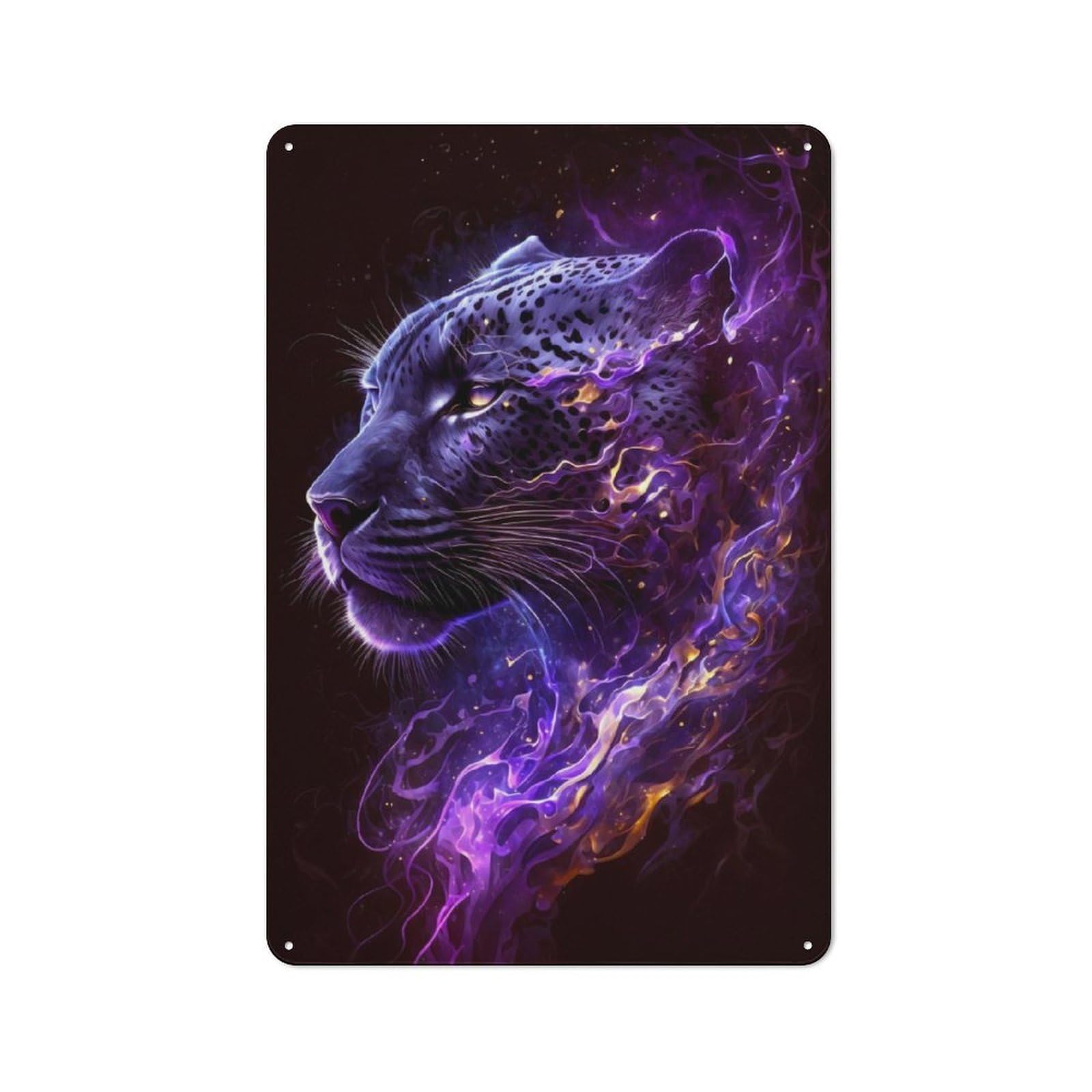 Junmoney Cosmic Panther Face Metal Gift Sign 30X20cm, Decorative Room Wall Plaque For Bedroom, Kitchen, Office Or Living Room