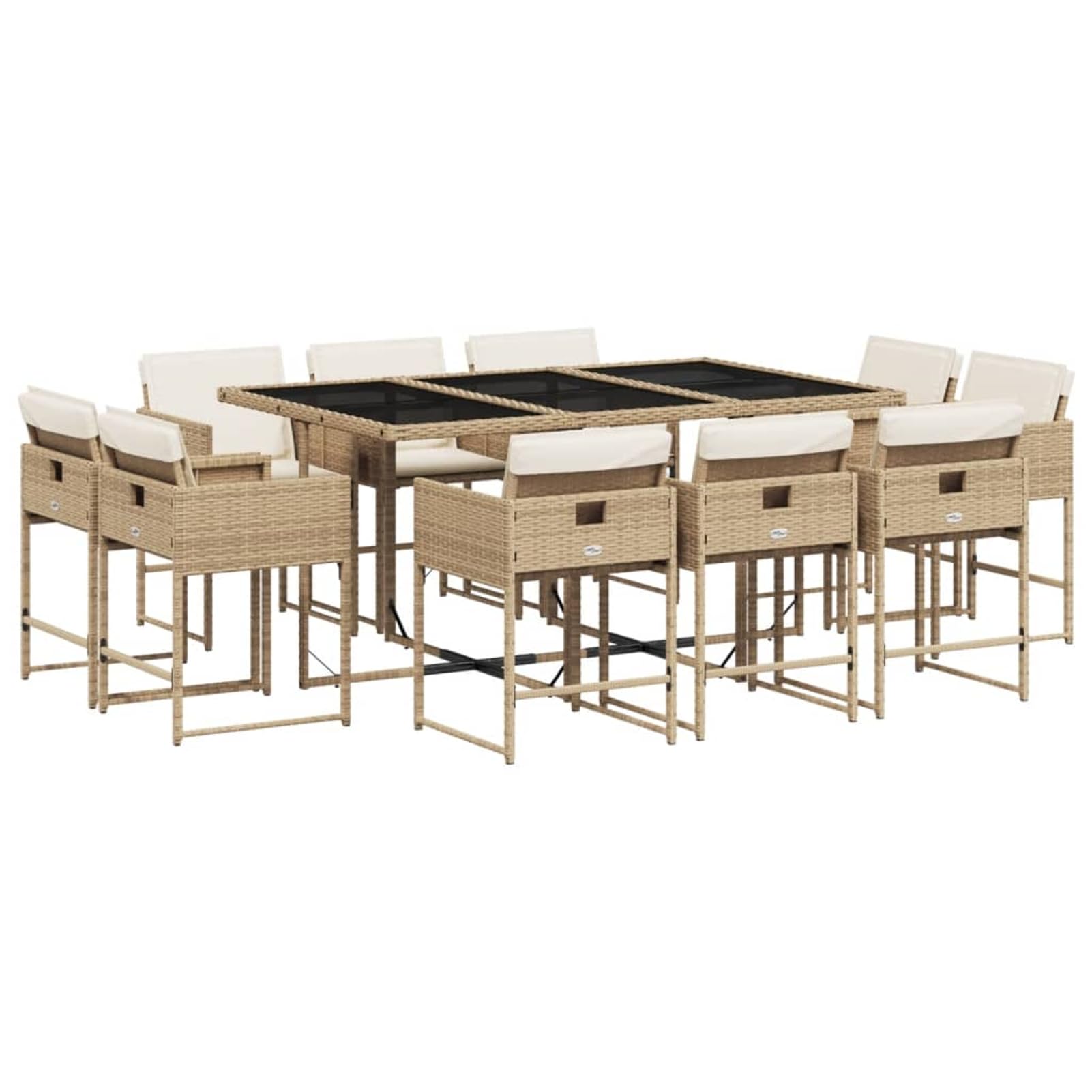 Gecheer Set da Pranzo Giardino 11 Pezzi, Sedie Ribaltabili con Cuscini Spessi in Polyrattan Beige, Arredo da Esterno Salvaspazio per Pranzo all'Aperto