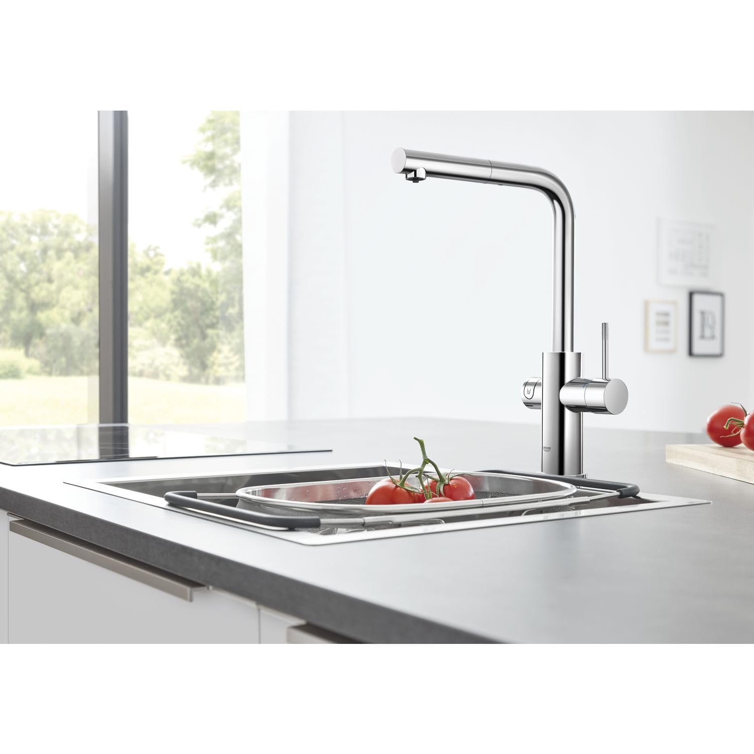 GROHE Blue Home - Grifo de cocina con filtro, enfriador y gas (caño extraíble, para agua filtrada, fría y con gas, sin botella de CO2), cromo, 31927001