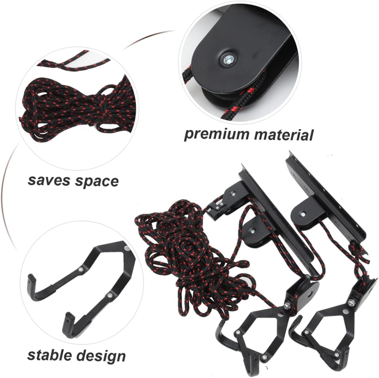 BESPORTBLE Ceiling Bike Rack Wall Mount with Pulley System, Indoor Garage Bicycle Storage Hanger, Heavy-duty Black Steel Bike Hook for Cycling and Kayak Hoist Random Color