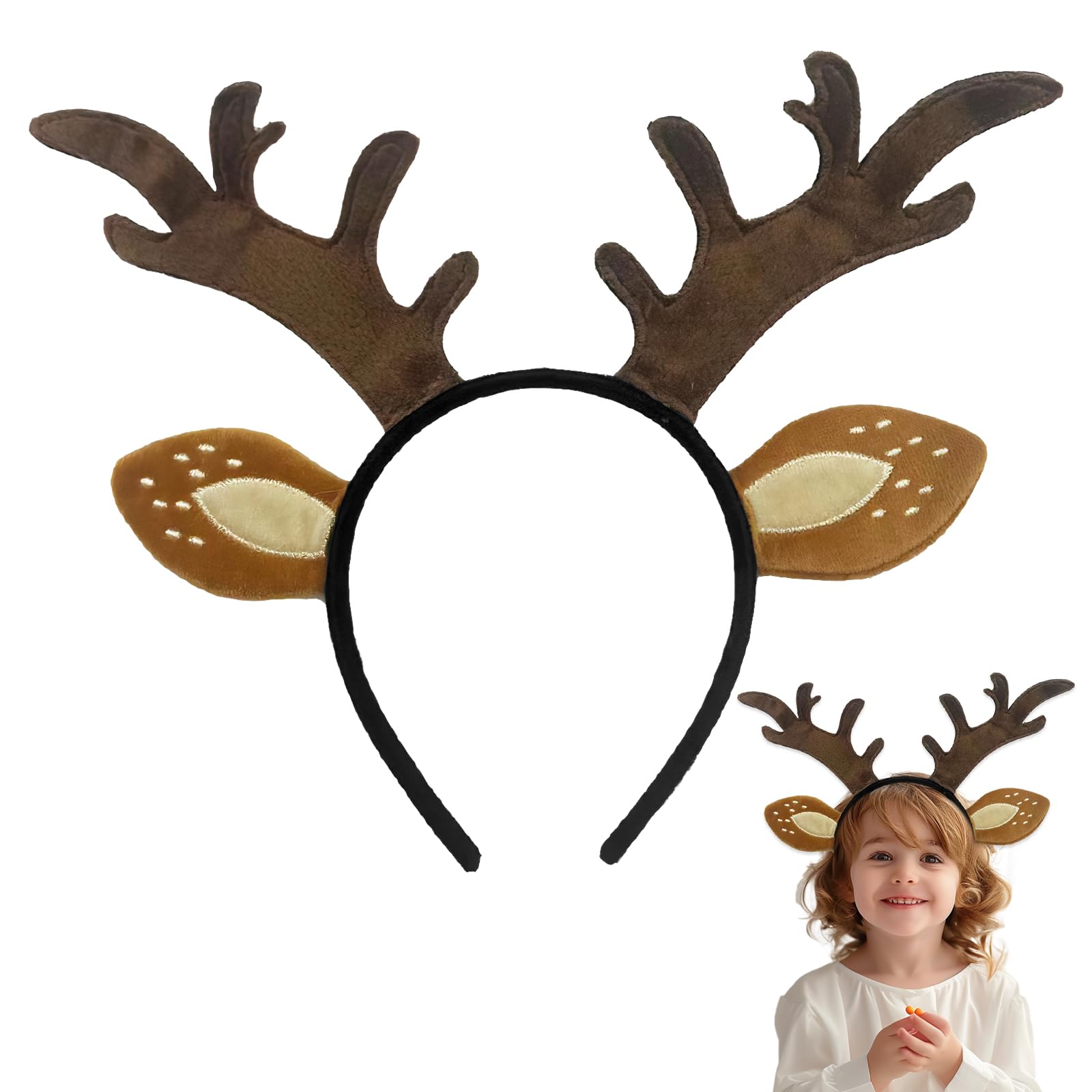 Reindeer Headbands for Adults Kids Headband Reindeer, Realistic Dark Brown Antlers, Reindeers Ears Headband