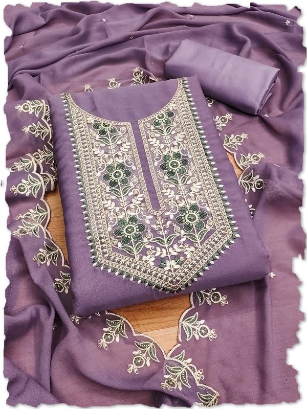 Women's Georgette Salwar Suit Dress Material With Embroidered Floral Pattern & Georgette Thread Embroidered Dupatta-image-46