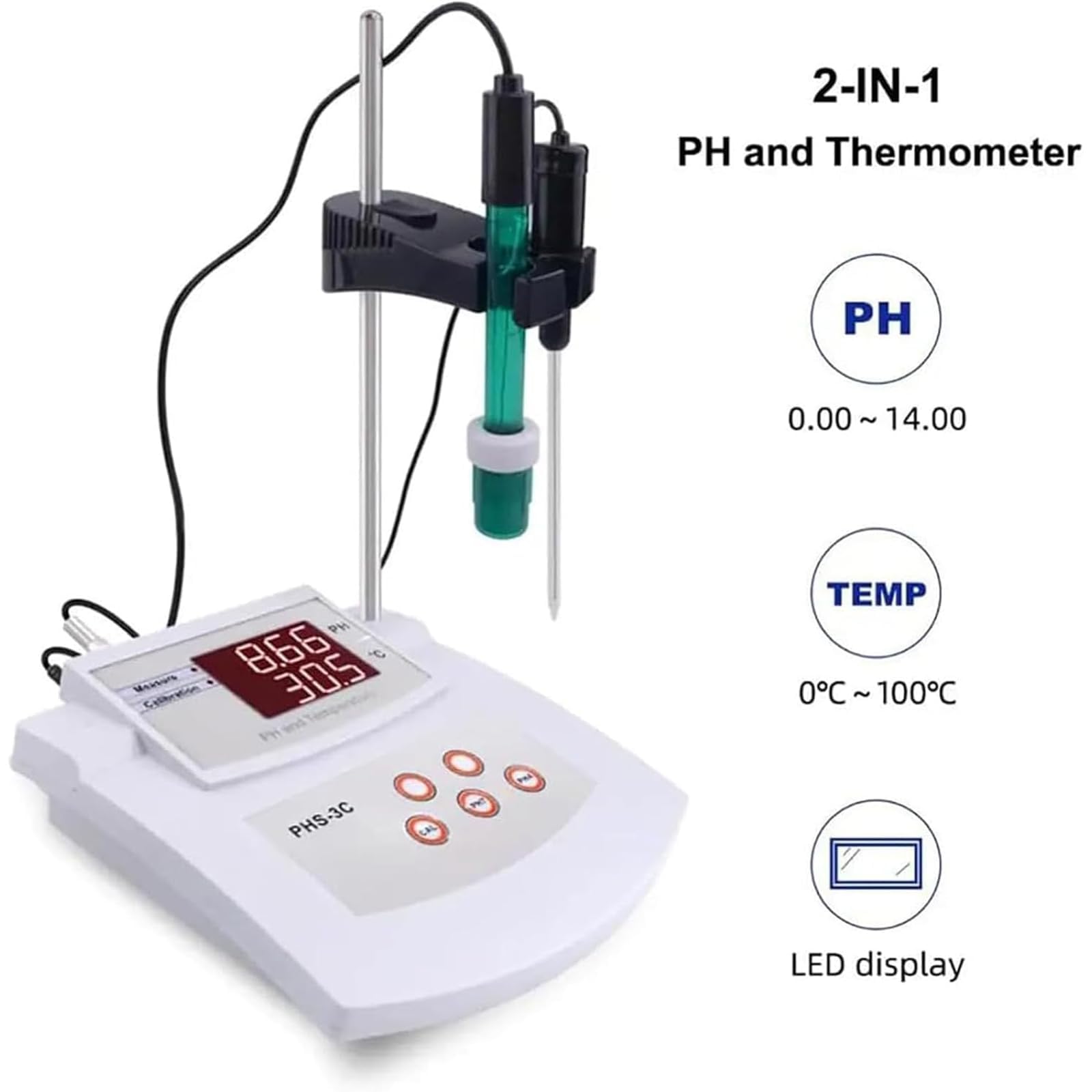 Tester pH Digital de Mesa, 0-14, pHmetro de Laboratorio con Temperatura | Calibración de 2 Puntos, Precisión ±0,01 pH, Compensación Automática de Temperatura para Agua, Acuicultura y Laboratorio