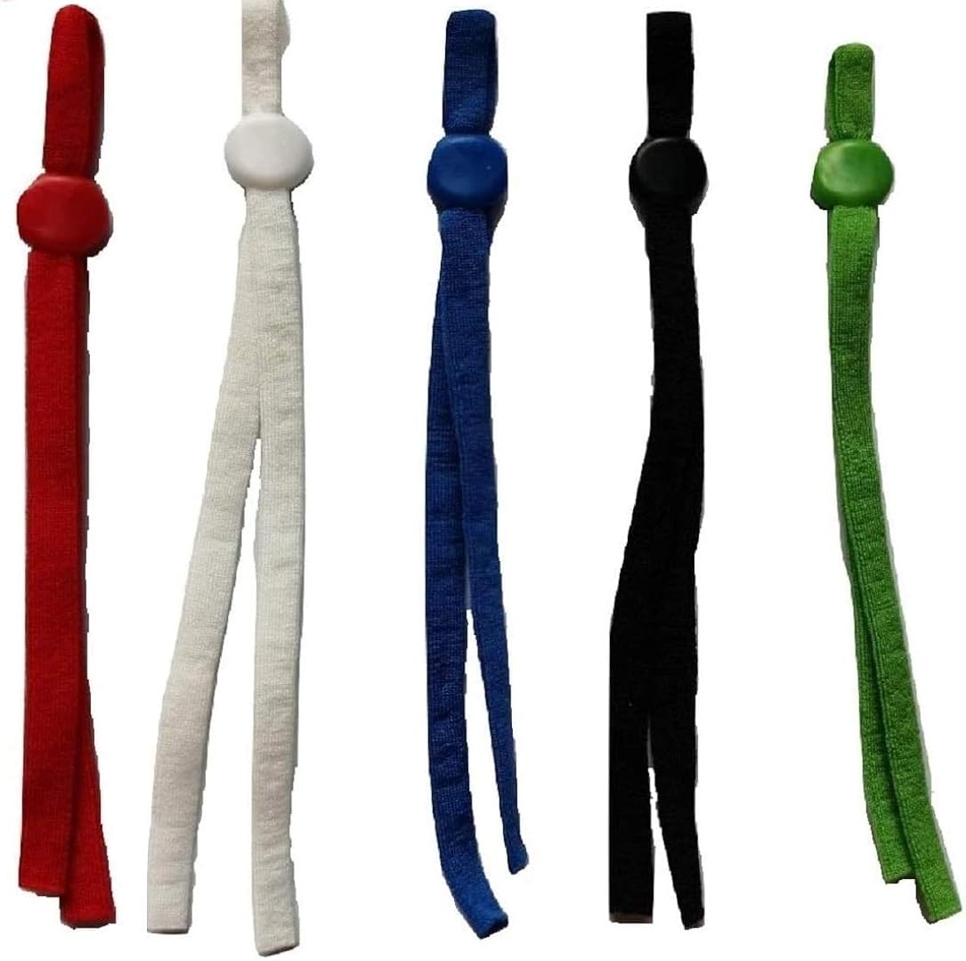Yosogo 100 Pcs 1/4 Inch (6mm) Sewing Elastic Band Cord with Adjustable Buckle Stretchy Earlobe Lanyard Rope Making Supplies Adjustable Elastic Buckle Stretch String for DIY in 5 Assorted Colors