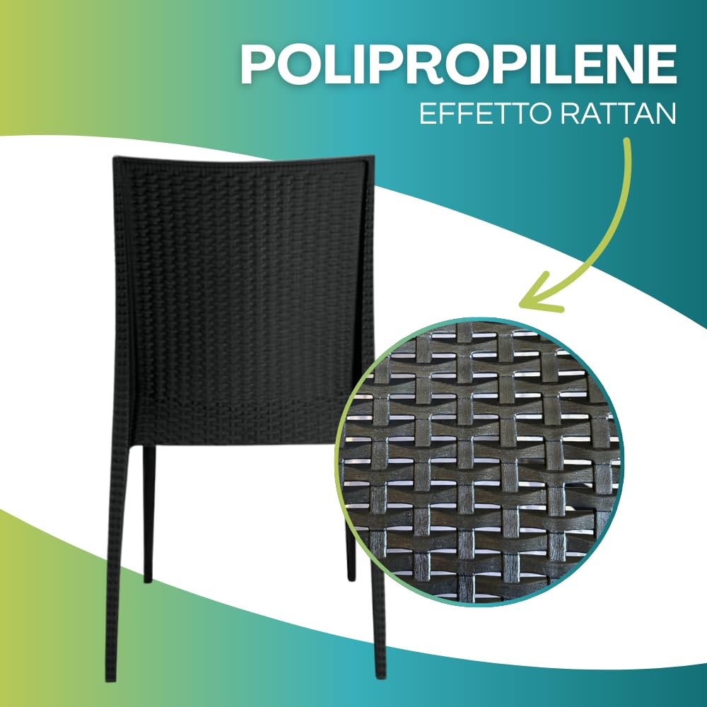 PALUPLUS Set 2 Sedie da Giardino effetto Rattan in Polipropilene colore ANTRACITE, misura 39x46x81 cm, Sedia Impilabile Senza Braccioli per Esterno ed Interno, Made in Italy -MAD603F-9