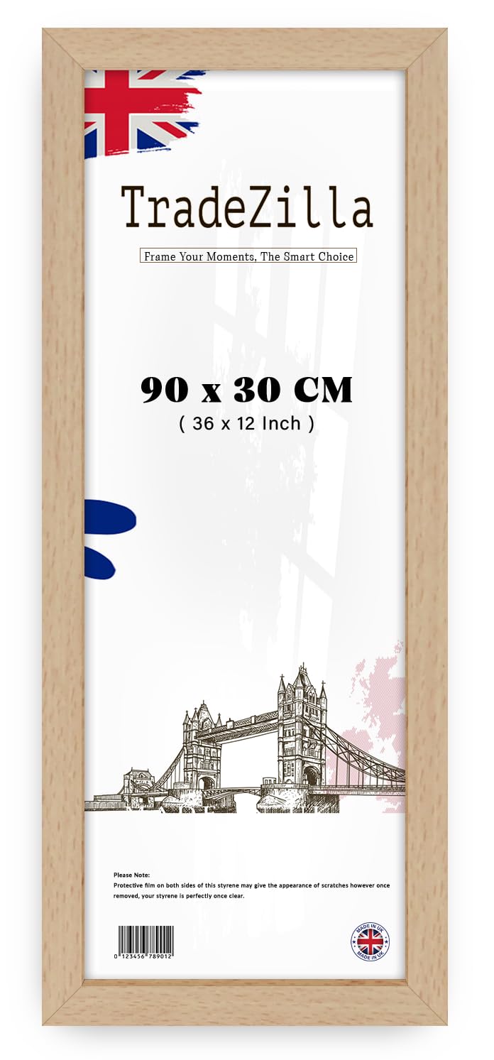 Tradezilla Beech | Mdf Poster Frame (90 X 30 Cm) Picture Frame For Wall Gallery & Portrait Display, Elegant Mdf Wood Texture For Certificates, Prints & Décor [ ]