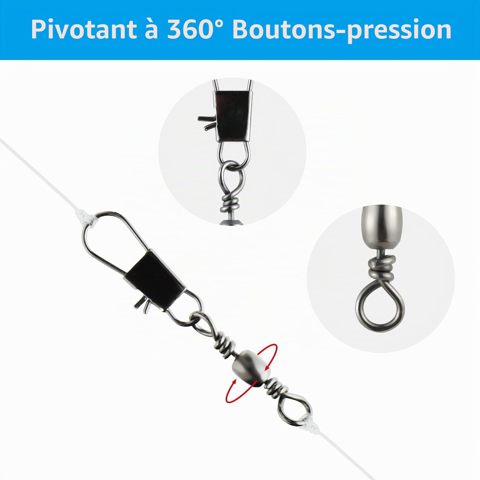 Realure 125 Pièces Emerillon Peche Carpe Emerillon Peche Mer émerillon Roulant Emerillon De Pêche à Changement Rapide Connecteurs De Ligne De Pêche en Mer Et en Eau Douce pour La Pêche en Mer