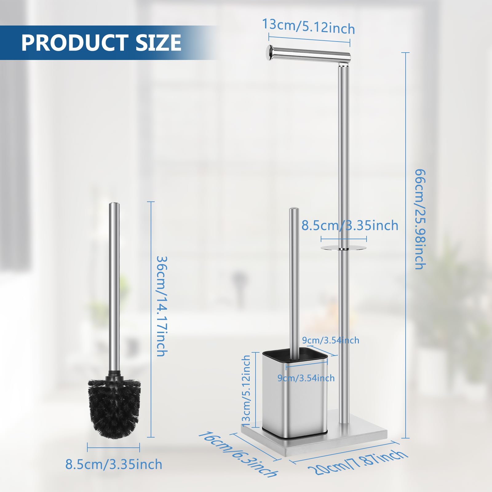 Toilet Roll Holder Free Standing with Toilet Brush - Image 3