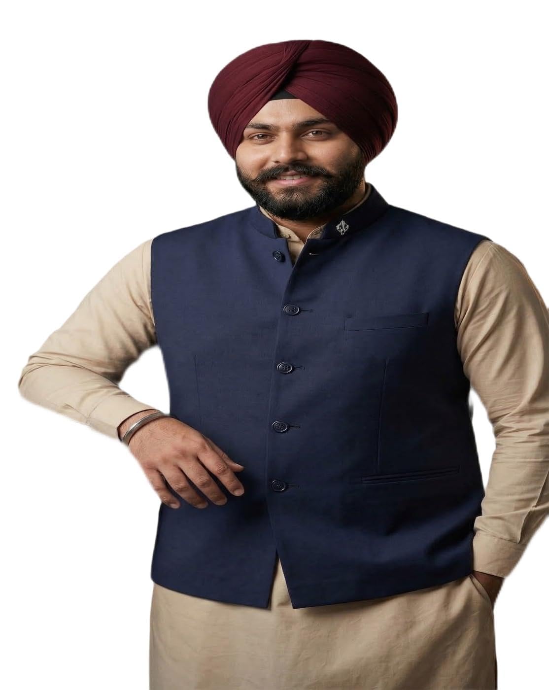 moonxs Men's Ethnic Navy Blue Bundi Jacket | Solid Mandarin Collar Waistcoat | Traditional Indian Nehru Vest for Cultural Events-picture-45