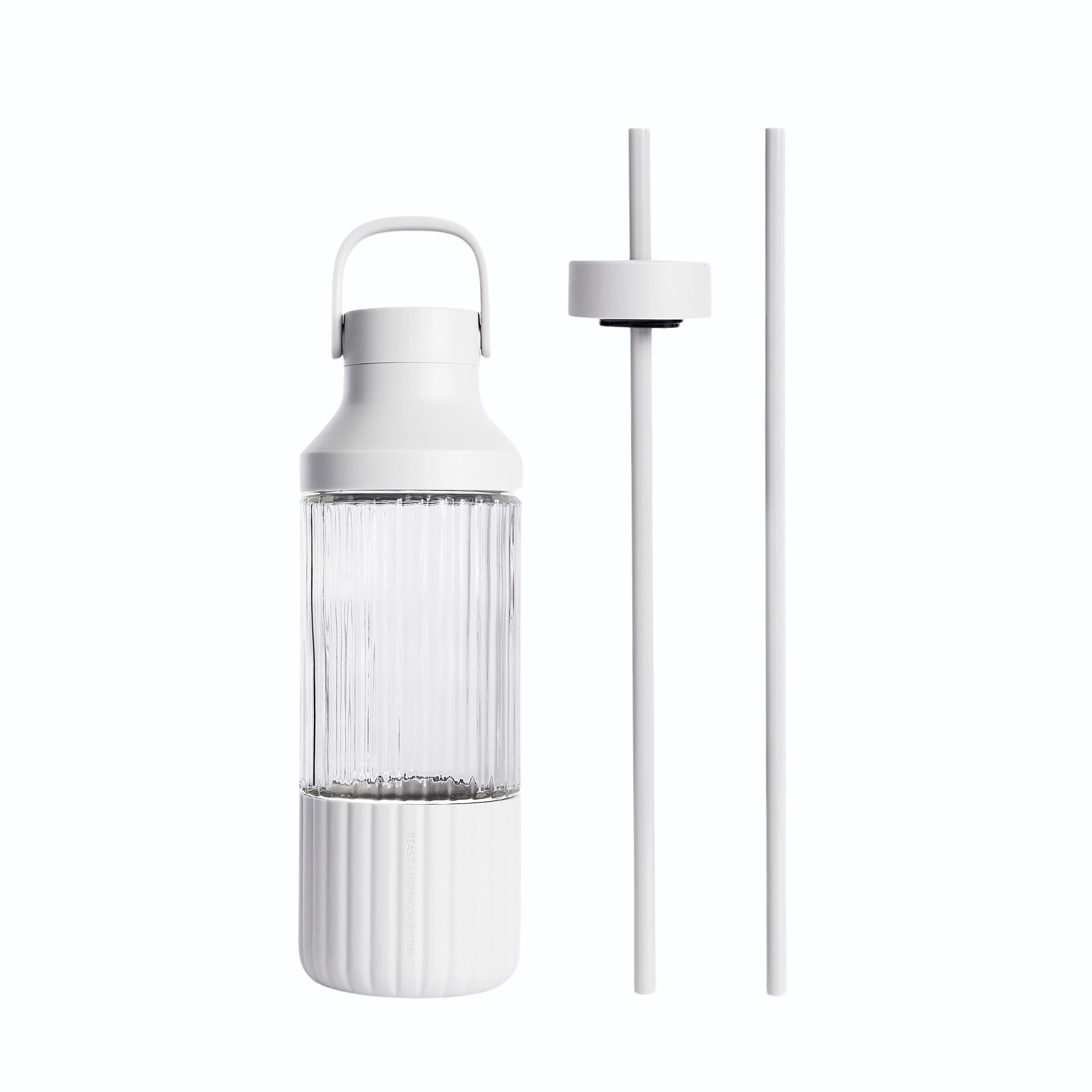 BEAST Health™ Dual Cap Glass Hydration Bottle Cloud White