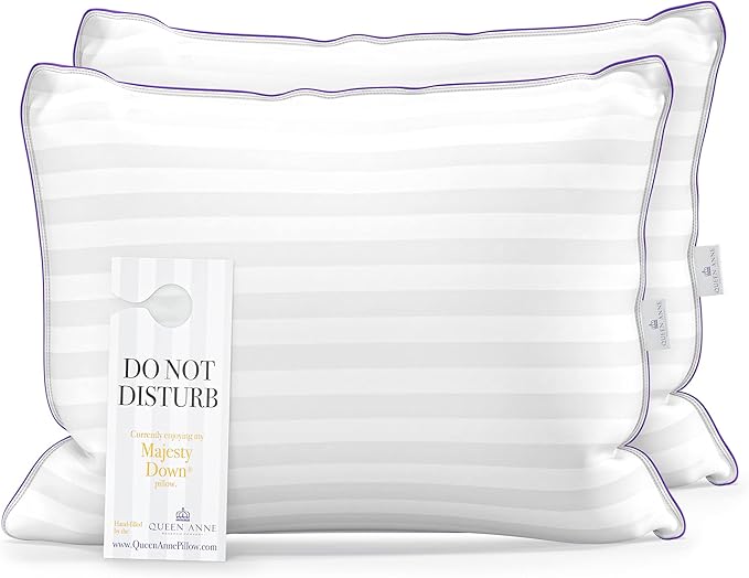 Queen Anne Luxury Hotel Pillows - Two Pack (2) - Majesty Down - Synthetic Down Alternative - Allergy Free Hypoallergenic Bed Pillows - Made in USA (Standard Medium)