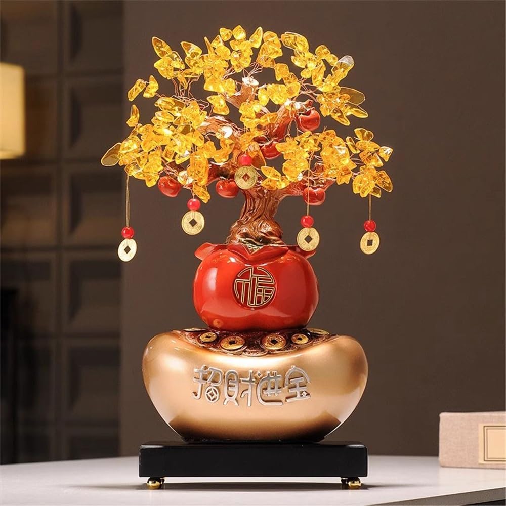 Biurko Cytryn Drzewo Bonsai z kamieni szlachetnych, Feng Shui Money Crystal Tree, for Wealth Fortune and Luck Dekor