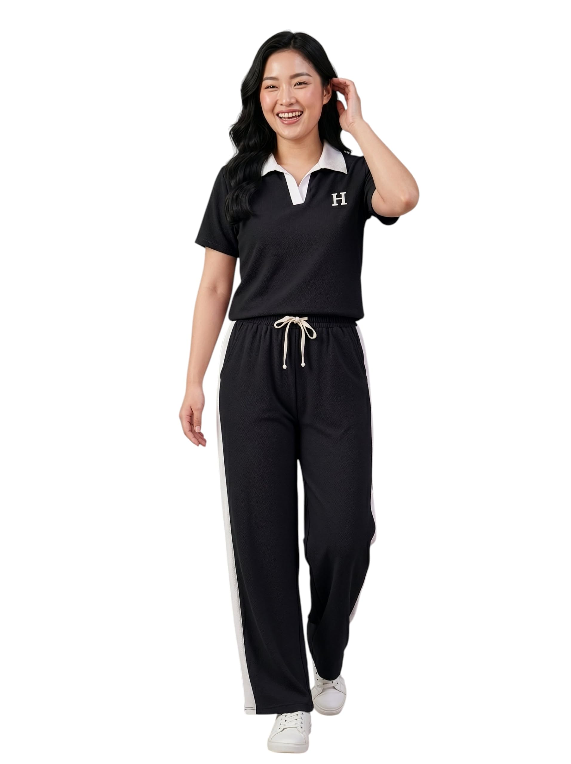 lugo Women's Printed Cotton Blend Polo Neck Co-Ord Set | Stylish Half Sleeve T-Shirt with Matching Trousers | Two-Piece Outfit Women and Girls-picture-34