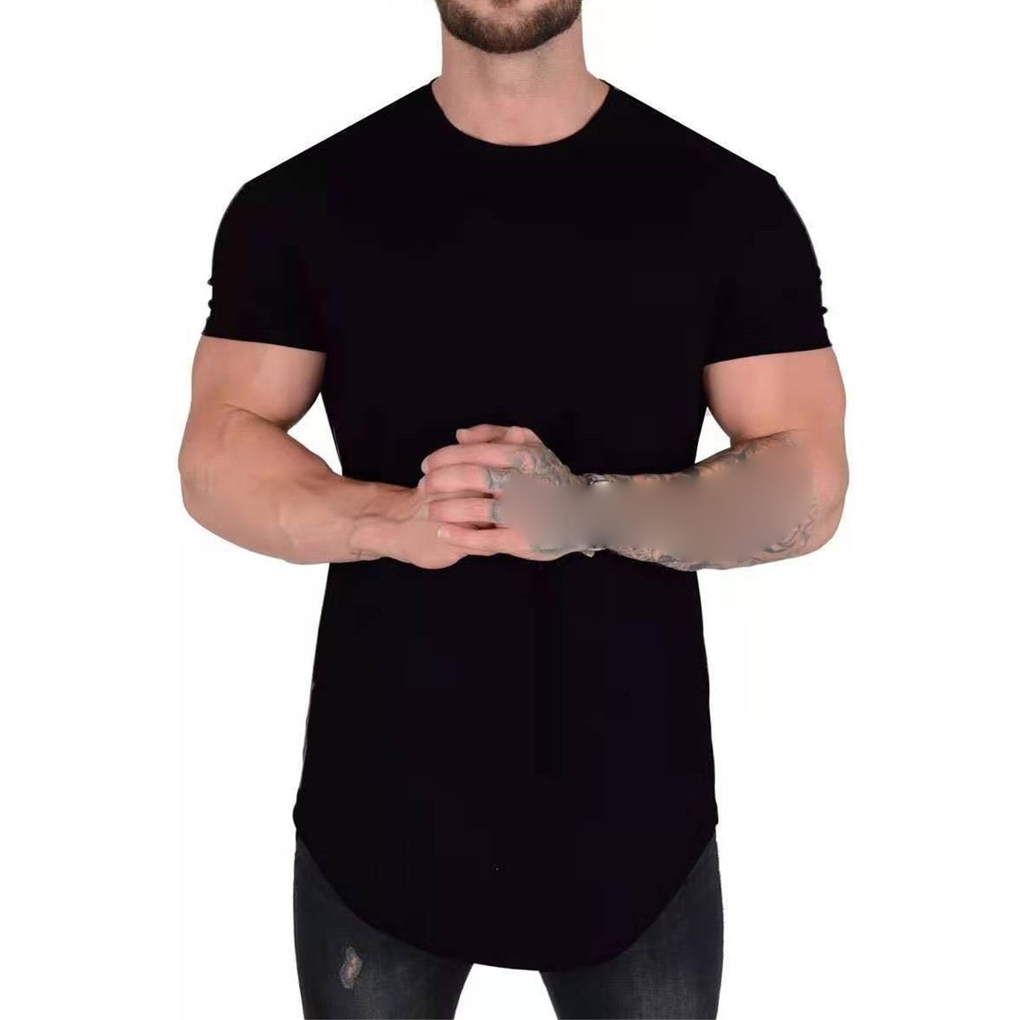 QOAAIE Mens Workout Athletic Muscle T Shirt Short Sleeve Crew Neck Basic Tee Shirt Hip Hop Longline Hipster T-Shirts (Black,Medium)