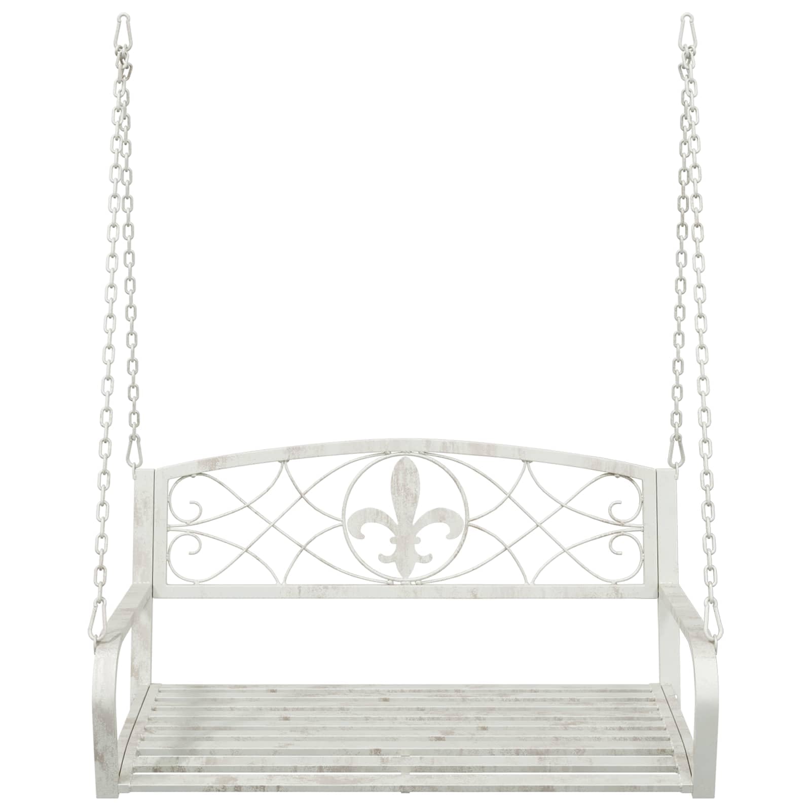 Schaukelbank Stahl Antik Weiß 110,5 x 59 x 55 cm Gartenschaukel für Terrasse und Garten mit wetterfestem Metallgestell und bequemer Sitzfläche zum Relaxen im Outdoor-Bereich