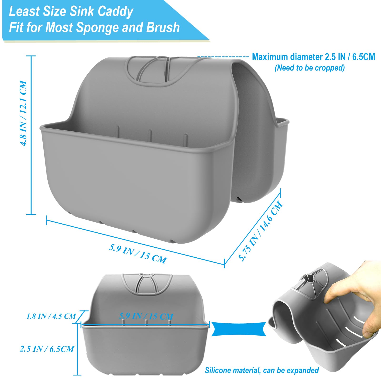 Porte-éponge pour évier de cuisine, support de selle d'évier en silicone, support d'éponge sur robinet, organiseur de cuisine à suspendre – Gris