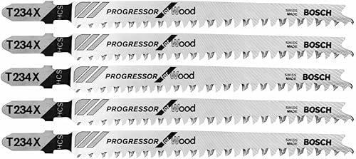 Bosch T234X 5 piezas 4-12 pulgadas 8-12 TPI Progressor para hojas de sierra caladora de madera con vástago en T