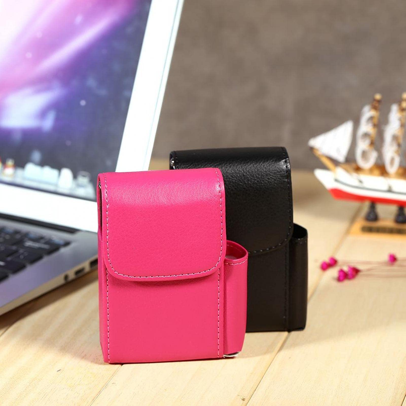 Portasigarette, Portasigarette Porta Sigaretta Cover con Più Leggero Slot in Pelle PU Pacchetto Sigarette Custodia per Box Uomo e Donna Portamonete Stoccaggio Flip Aperto Tasca di Container (Nero)