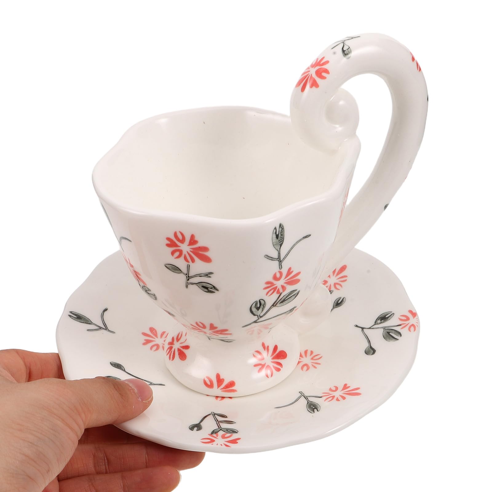 Ensemble de 1 tasse à café en céramique avec soucoupe - Tasses à expresso et soucoupe en porcelaine de 200 ml pour cappuccino et latte - Tasse à thé fleurie avec anse, bleue, idéale