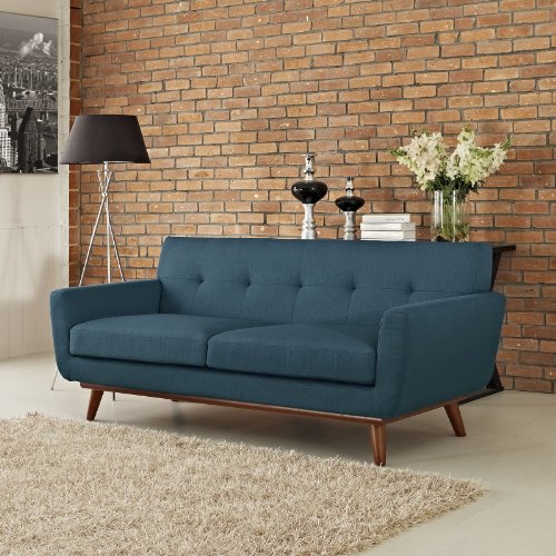 Modway Engage Mid-Century Modern Upholstered Fabric Loveseat in Azure