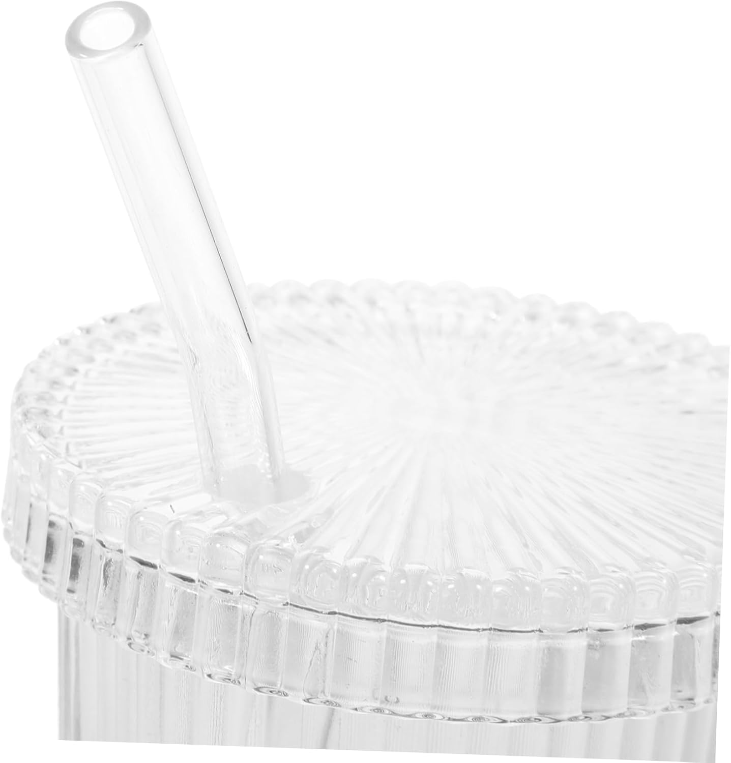 Vertical Stripe Glass Cup with Lid and Straw Transparent Drinking Glass for Coffee Tea Juice for Home and Cafe Use
