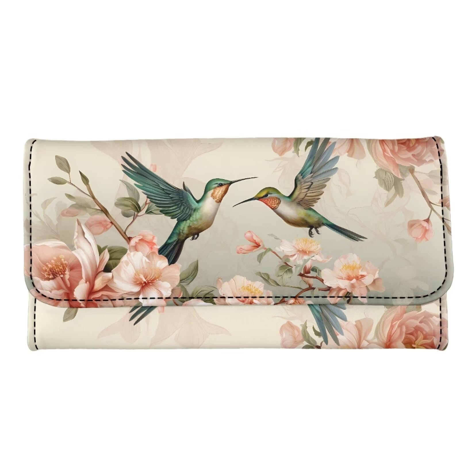 Binienty Hummingbird Wallets for Women Leather Clutch Bag Card Organizer, Trifold Blocking Wallets Handbags