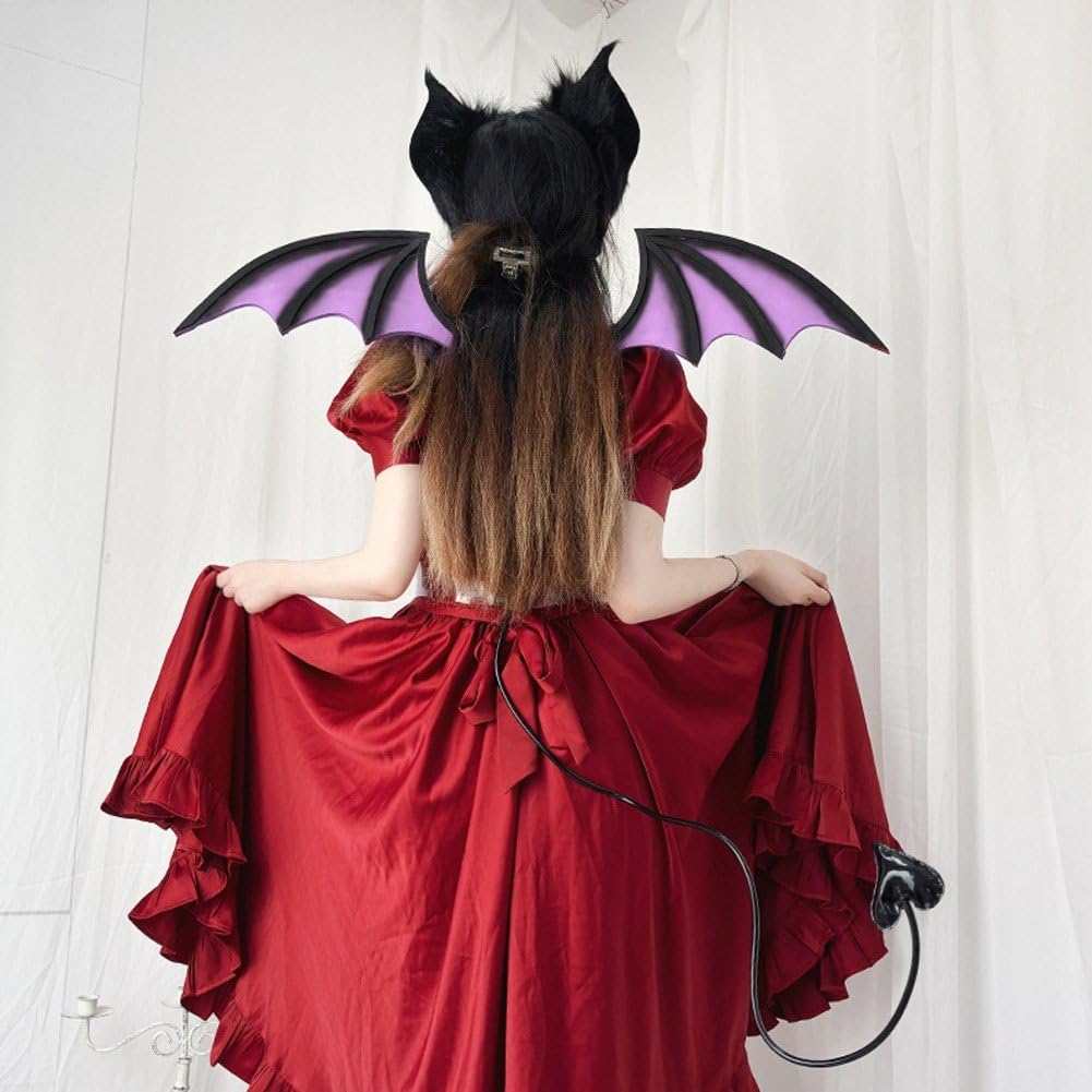 Zestaw kostiumu nietoperza z opaskami do włosów, skrzydła, ogon, zwierzę, akcesoria do cosplay, na Halloween, karnawał, fantazyjne przebranie na imprezę