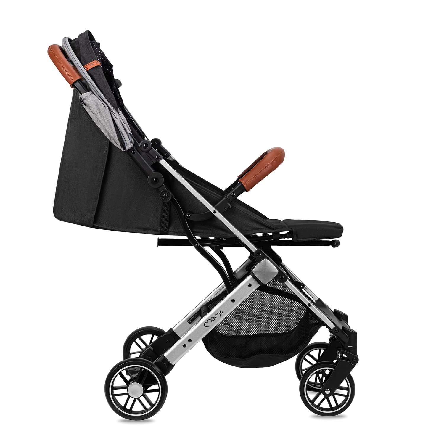 MoMi ESTELLE a partir de los 6 meses (hasta 15 kg), silla de paseo plegable con arnés de 5 puntos, cesta de la compra, barra telescópica, se mantiene de pie plegada