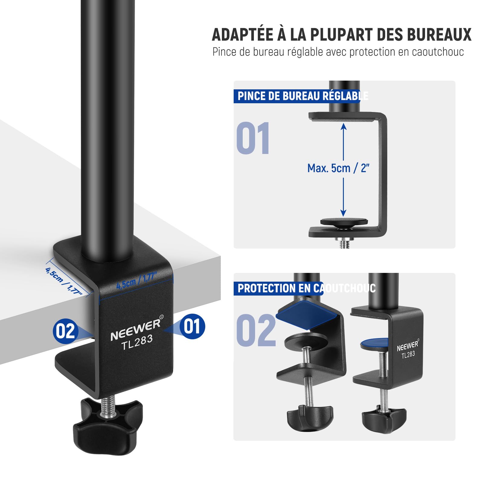 NEEWER Support de Bureau pour Caméra, Support d'éclairage de Bureau, Bras de Microphone avec Rotule, Pince en C, Chiffon de Nettoyage pour Webcam DSLR,Support de Téléphone, Anneau Lumineux,Rouge TL283