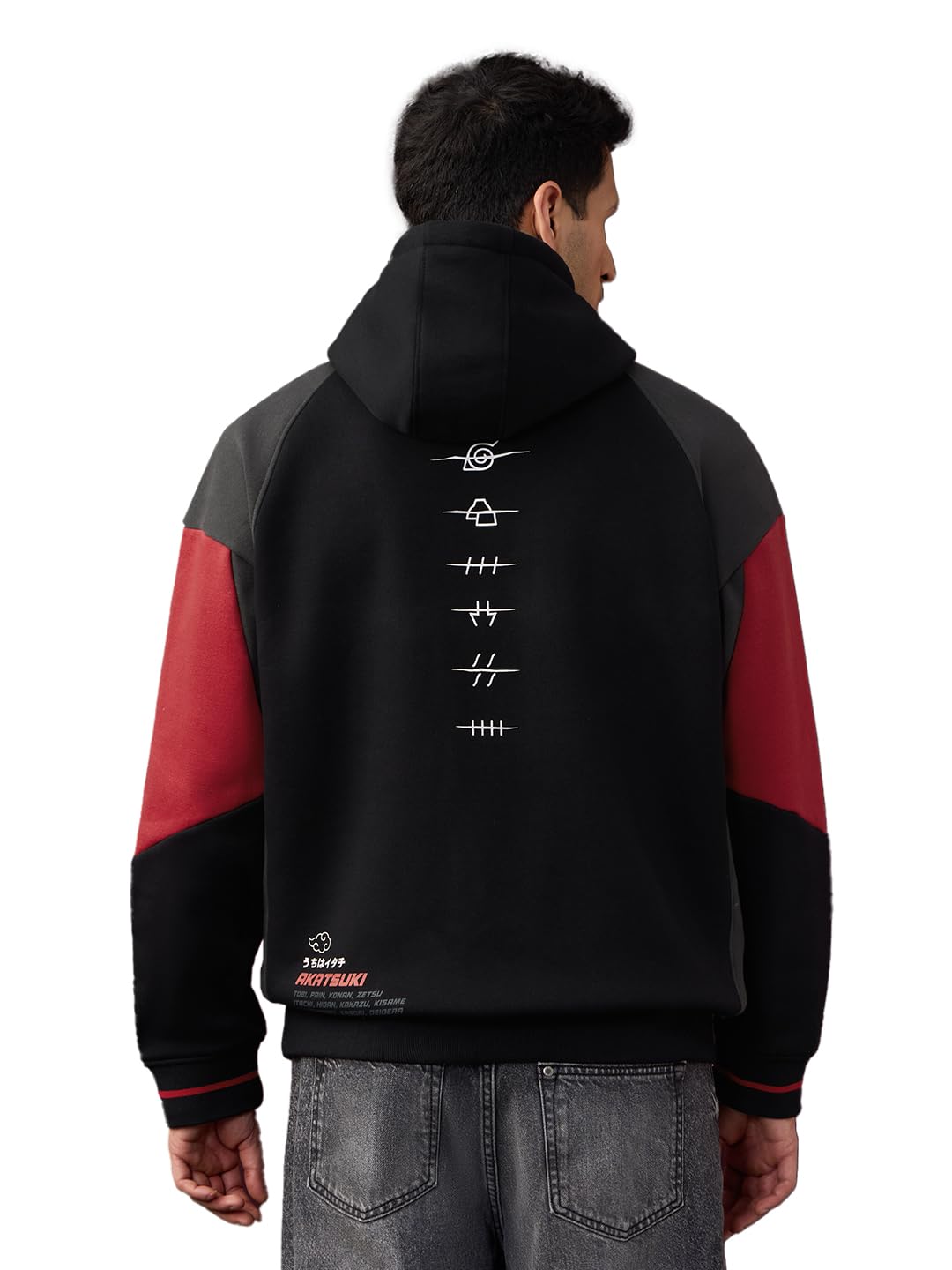 Naruto Red Cloud Men and Boys Long Sleeve Hooded Neck Black Graphic Cotton Polyester Blend Oversized Fit Hoodie-image-33