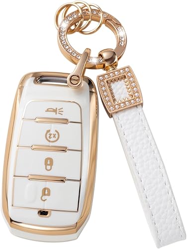 Funda para llavero Dodge con cordón de cuero, funda compatible con Dodge RAM 1500 2500 3500 4500 5500 4500 5500 4 botones Smart Key Protector Holder