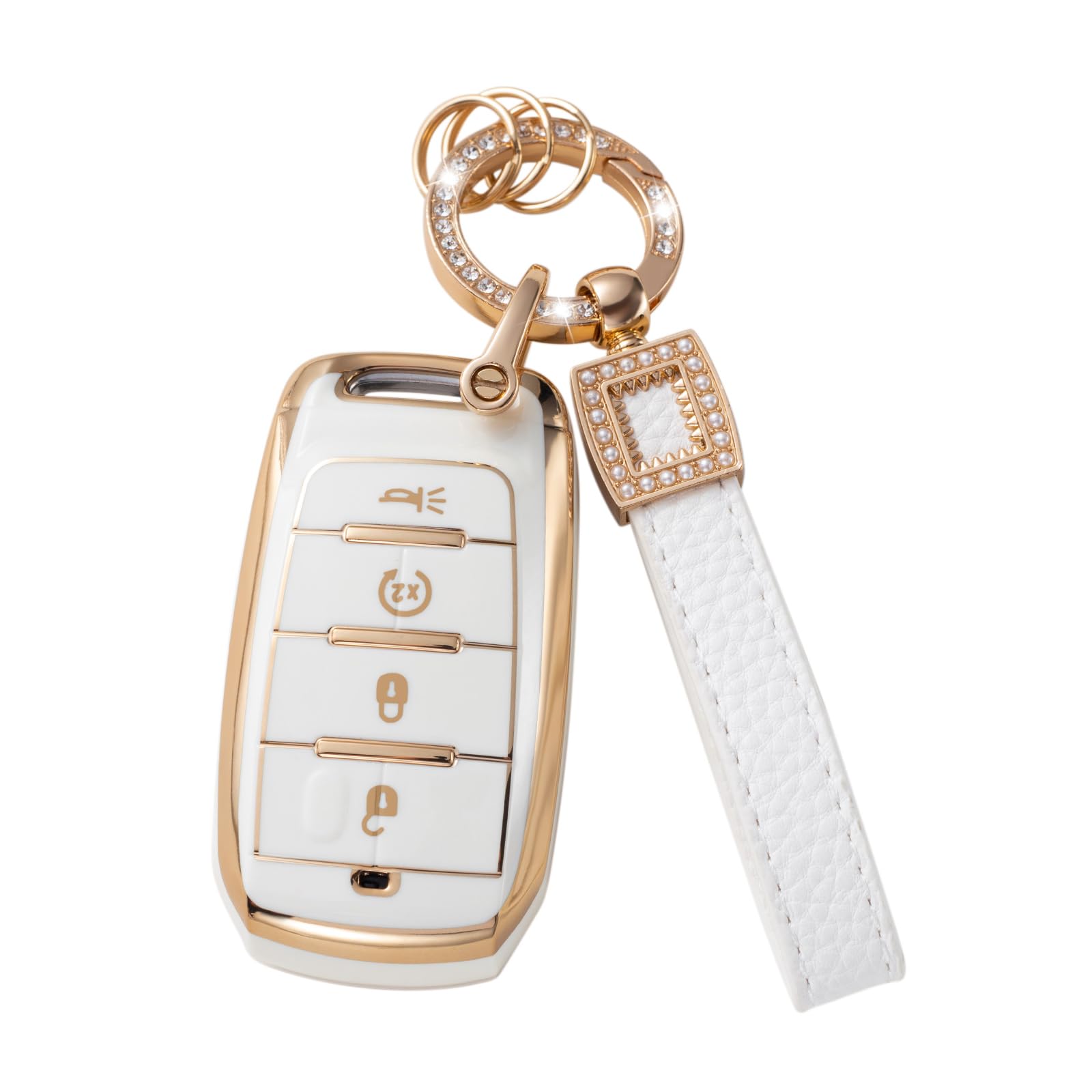 CACARLIKEfor Car Key Fob Cover with Pearl Keychain Lanyard