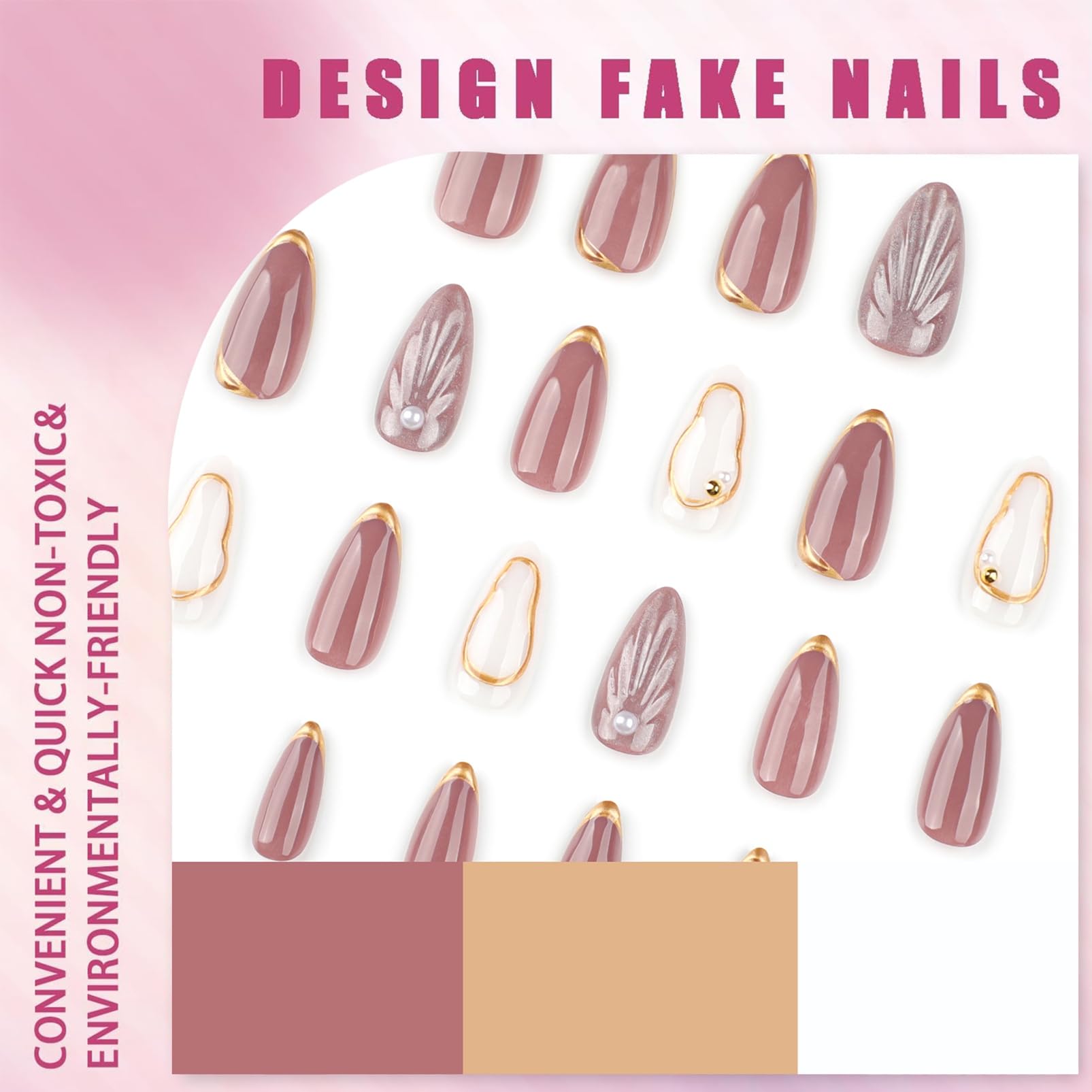 Elegant Almond Press On Nails with Gold Edging & Pearl Accents - Image 4