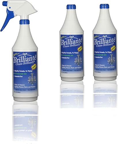 Brilliante - Limpiador de araña de cristal, pulverizador manual de 32 onzas, respetuoso con el medio ambiente, sin amoníaco, fórmula de secado por